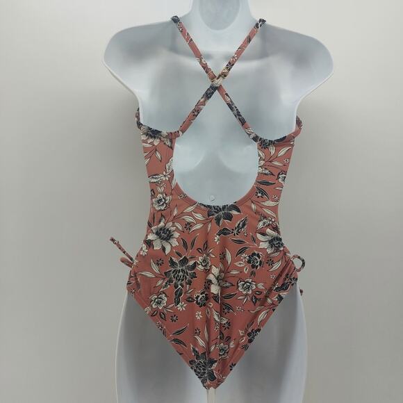 Kona Sol Women's Swimsuit Halter Top Floral Mauve Black Sz S - Picture 2 of 9
